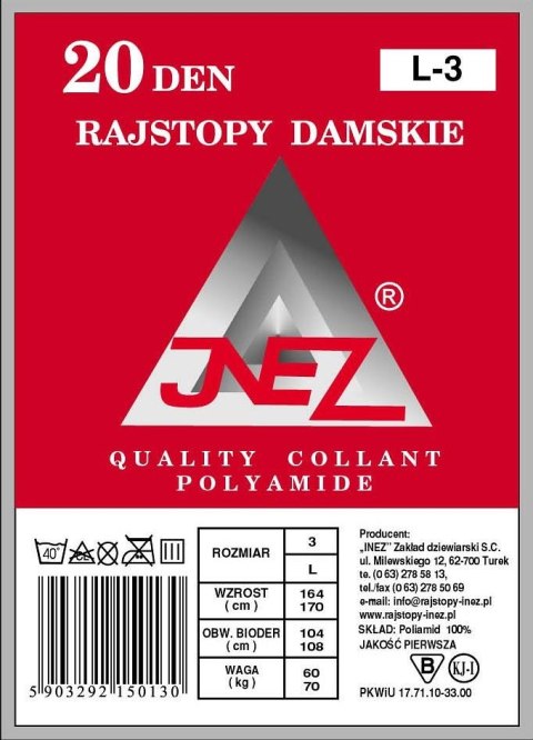 Rajstopy Inez Elastil 20 den 3-L woreczek Inez Rajstopy Inez Elastil 20 den 3-L woreczek Inez